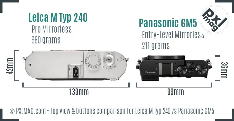 Leica M Typ 240 vs Panasonic GM5 top view buttons comparison