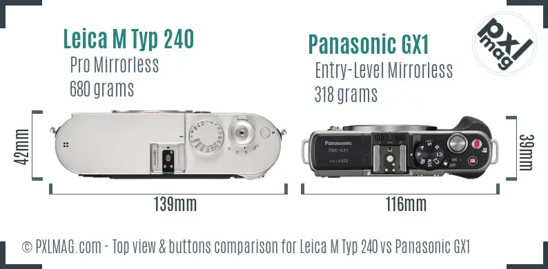 Leica M Typ 240 vs Panasonic GX1 top view buttons comparison