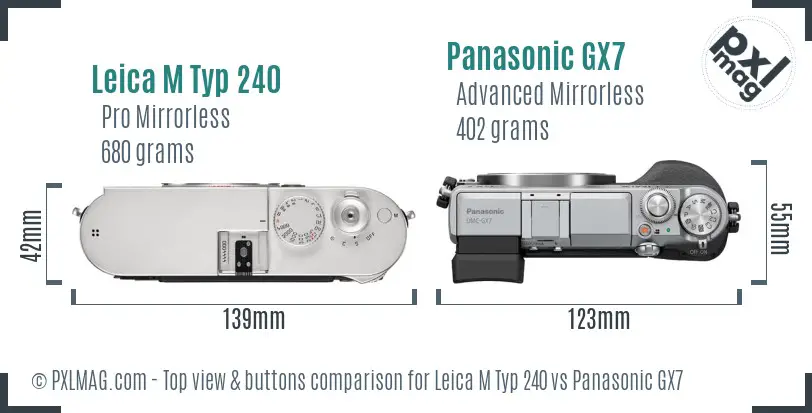 Leica M Typ 240 vs Panasonic GX7 top view buttons comparison Leica M Typ 240 vs Panasonic GX7 top view buttons comparison
