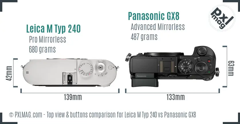 Leica M Typ 240 vs Panasonic GX8 top view buttons comparison Leica M Typ 240 vs Panasonic GX8 top view buttons comparison
