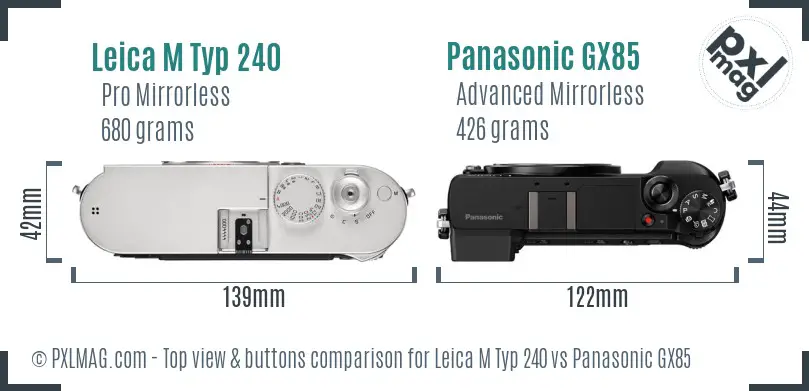 Leica M Typ 240 vs Panasonic GX85 top view buttons comparison