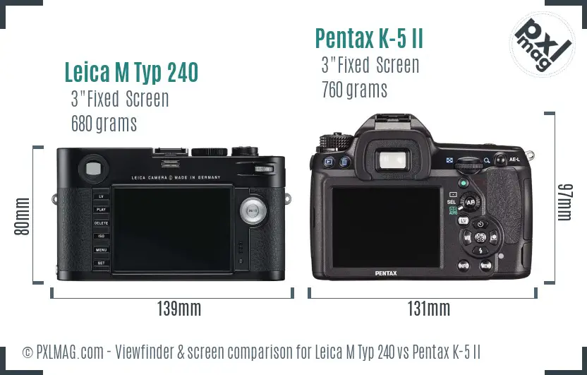 Leica M Typ 240 vs Pentax K-5 II Screen and Viewfinder comparison