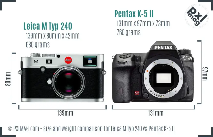 Leica M Typ 240 vs Pentax K-5 II size comparison