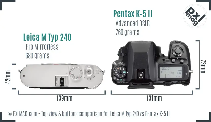 Leica M Typ 240 vs Pentax K-5 II top view buttons comparison