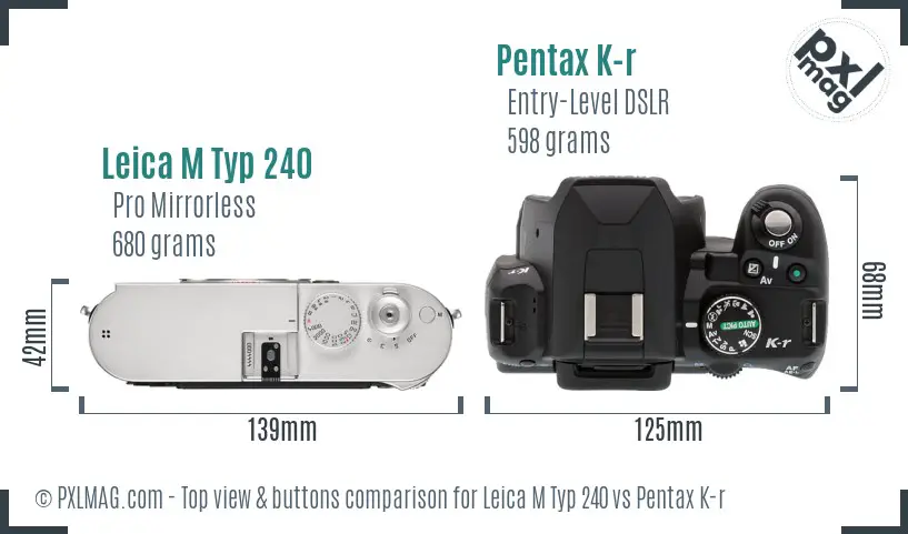 Leica M Typ 240 vs Pentax K-r top view buttons comparison