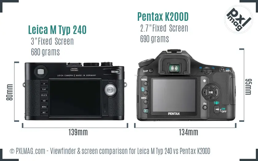 Leica M Typ 240 vs Pentax K200D Screen and Viewfinder comparison