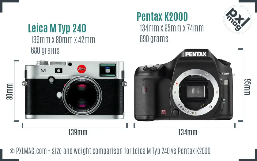 Leica M Typ 240 vs Pentax K200D size comparison