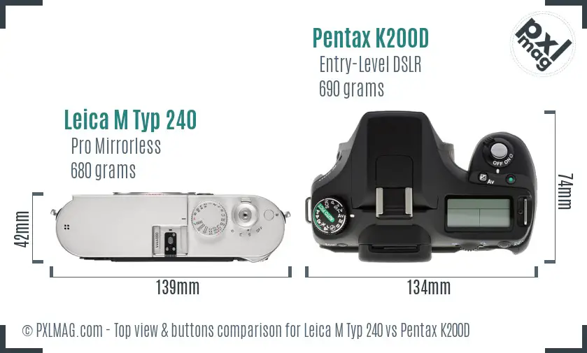 Leica M Typ 240 vs Pentax K200D top view buttons comparison