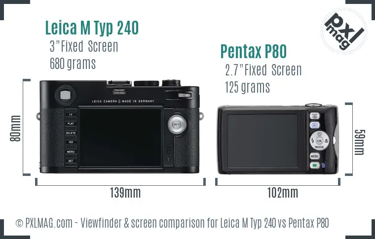 Leica M Typ 240 vs Pentax P80 Screen and Viewfinder comparison