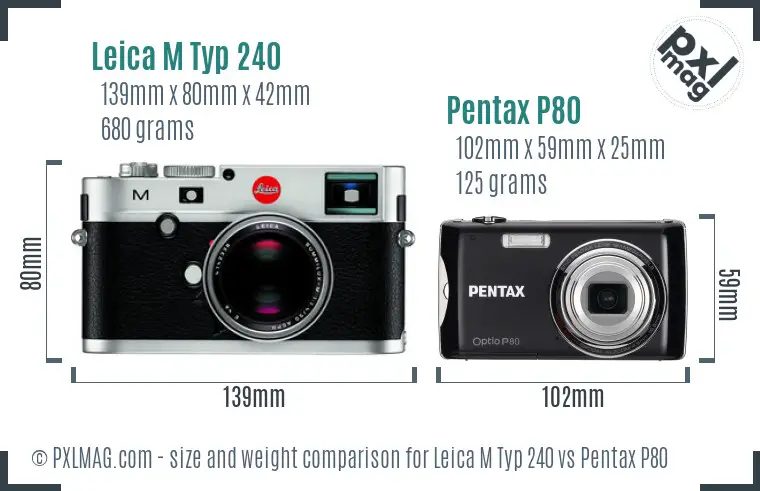 Leica M Typ 240 vs Pentax P80 size comparison