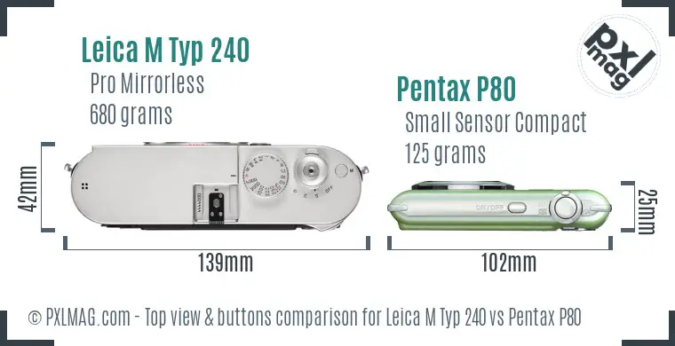 Leica M Typ 240 vs Pentax P80 top view buttons comparison