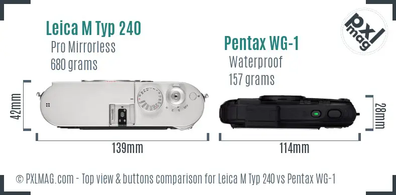 Leica M Typ 240 vs Pentax WG-1 top view buttons comparison