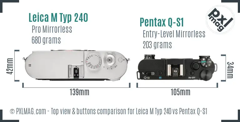 Leica M Typ 240 vs Pentax Q-S1 top view buttons comparison Leica M Typ 240 vs Pentax Q-S1 top view buttons comparison