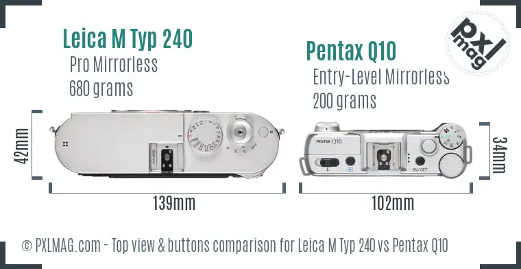 Leica M Typ 240 vs Pentax Q10 top view buttons comparison