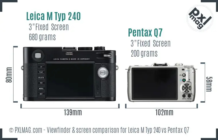 Leica M Typ 240 vs Pentax Q7 Screen and Viewfinder comparison