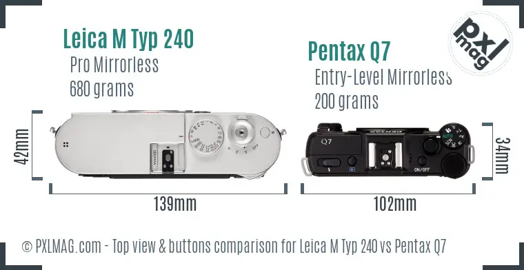Leica M Typ 240 vs Pentax Q7 top view buttons comparison