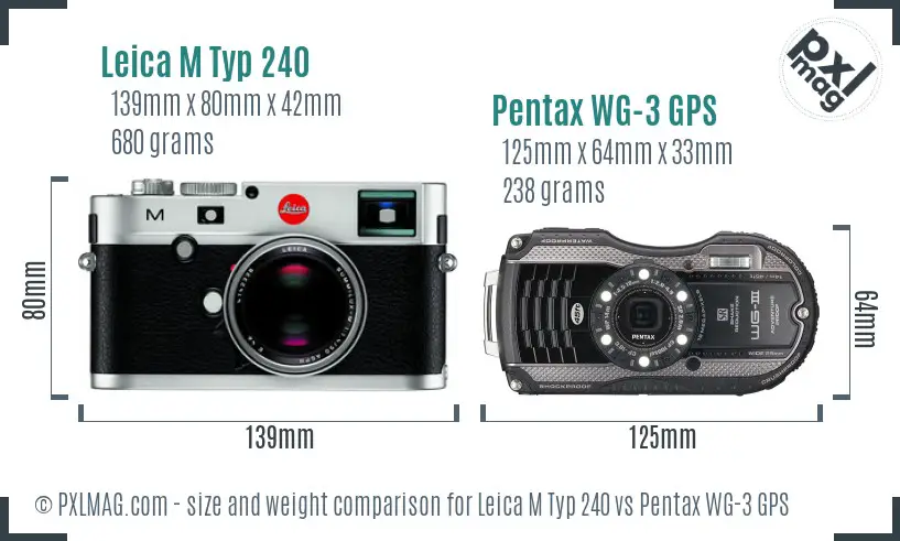 Leica M Typ 240 vs Pentax WG-3 GPS size comparison Leica M Typ 240 vs Pentax WG-3 GPS size comparison