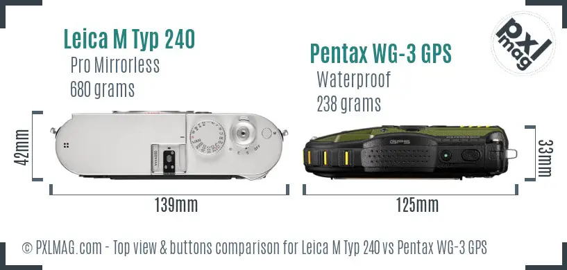 Leica M Typ 240 vs Pentax WG-3 GPS top view buttons comparison Leica M Typ 240 vs Pentax WG-3 GPS top view buttons comparison