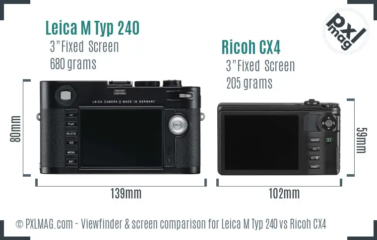 Leica M Typ 240 vs Ricoh CX4 Screen and Viewfinder comparison Leica M Typ 240 vs Ricoh CX4 Screen and Viewfinder comparison