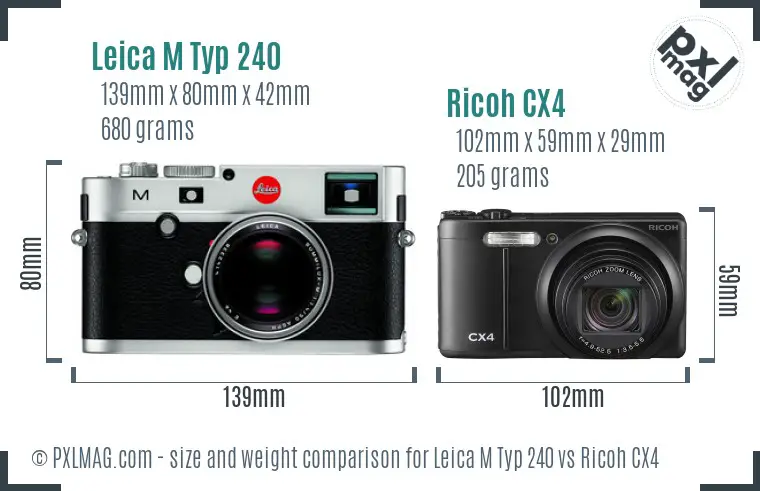 Leica M Typ 240 vs Ricoh CX4 size comparison Leica M Typ 240 vs Ricoh CX4 size comparison