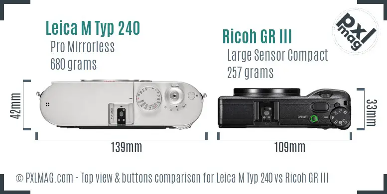 Leica M Typ 240 vs Ricoh GR III top view buttons comparison Leica M Typ 240 vs Ricoh GR III top view buttons comparison