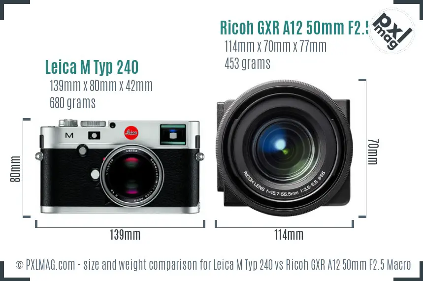 Leica M Typ 240 vs Ricoh GXR A12 50mm F2.5 Macro size comparison