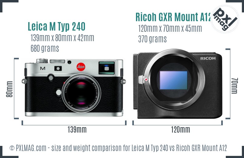 Leica M Typ 240 vs Ricoh GXR Mount A12 size comparison