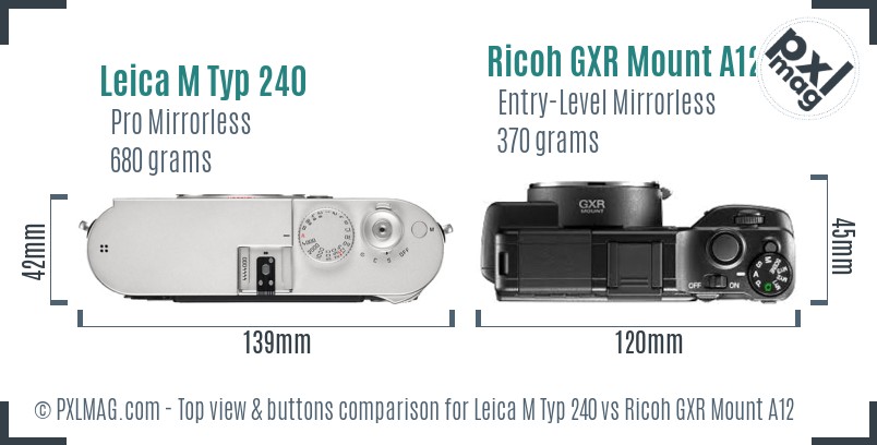 Leica M Typ 240 vs Ricoh GXR Mount A12 top view buttons comparison