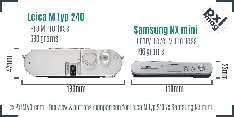 Leica M Typ 240 vs Samsung NX mini top view buttons comparison Leica M Typ 240 vs Samsung NX mini top view buttons comparison