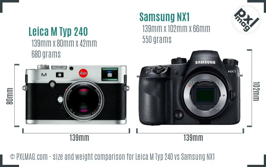 Leica M Typ 240 vs Samsung NX1 size comparison