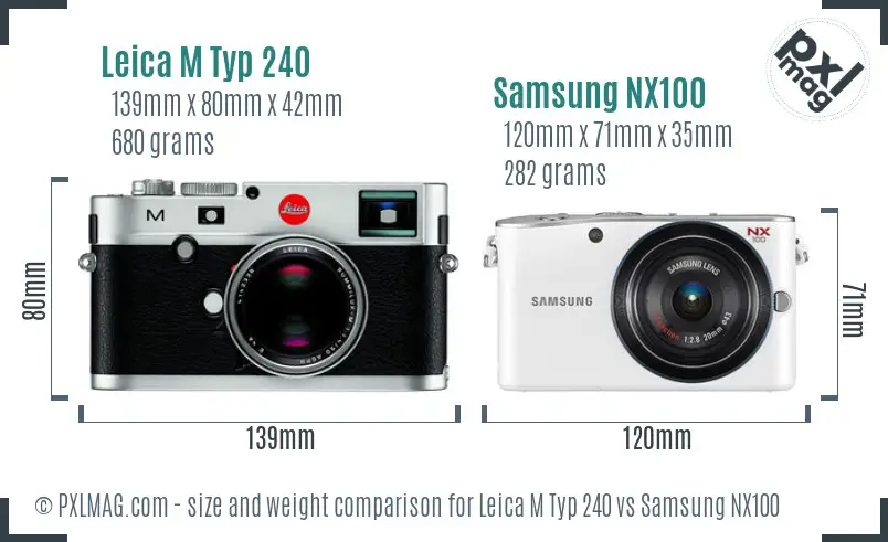 Leica M Typ 240 vs Samsung NX100 size comparison