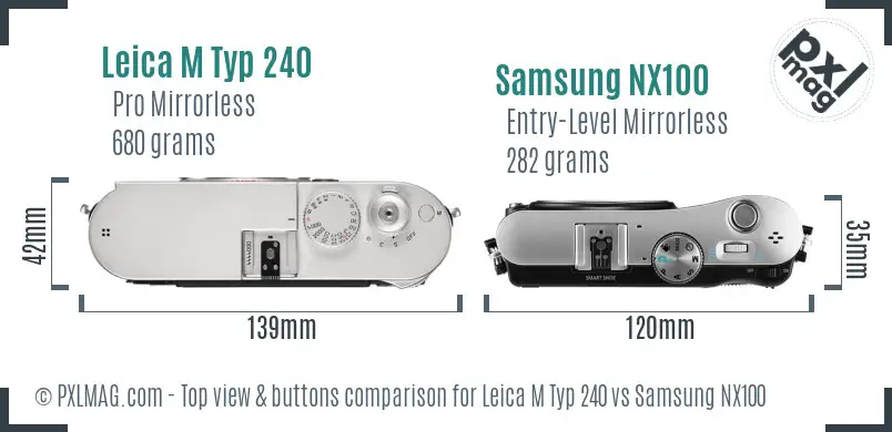 Leica M Typ 240 vs Samsung NX100 top view buttons comparison