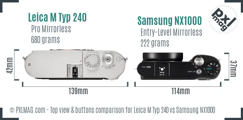 Leica M Typ 240 vs Samsung NX1000 top view buttons comparison