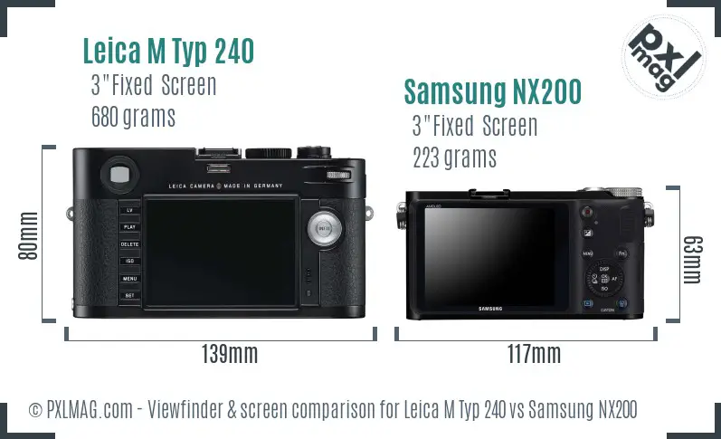 Leica M Typ 240 vs Samsung NX200 Screen and Viewfinder comparison
