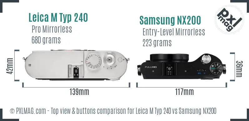 Leica M Typ 240 vs Samsung NX200 top view buttons comparison