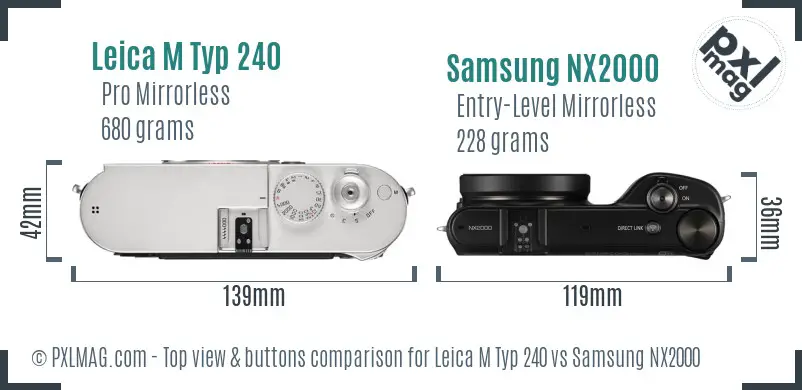 Leica M Typ 240 vs Samsung NX2000 top view buttons comparison