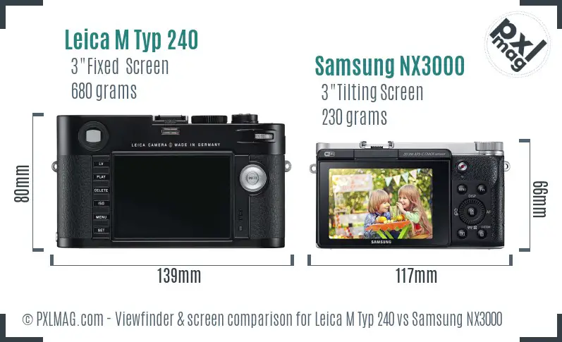 Leica M Typ 240 vs Samsung NX3000 Screen and Viewfinder comparison
