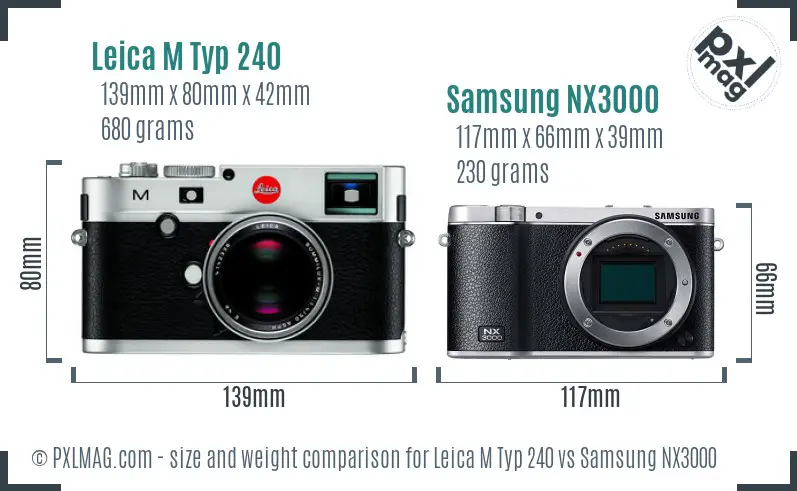 Leica M Typ 240 vs Samsung NX3000 size comparison