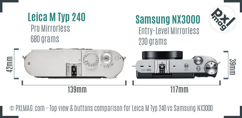 Leica M Typ 240 vs Samsung NX3000 top view buttons comparison