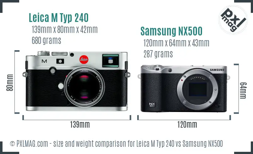 Leica M Typ 240 vs Samsung NX500 size comparison