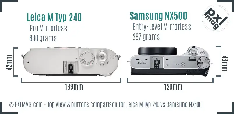 Leica M Typ 240 vs Samsung NX500 top view buttons comparison