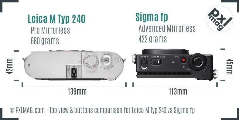 Leica M Typ 240 vs Sigma fp top view buttons comparison