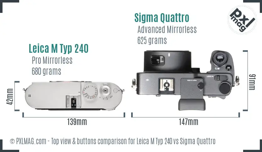 Leica M Typ 240 vs Sigma Quattro top view buttons comparison