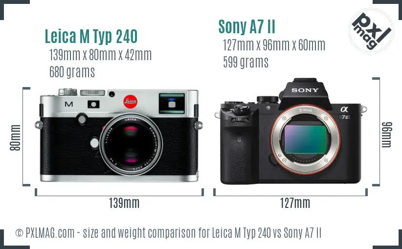 Leica M Typ 240 vs Sony A7 II size comparison