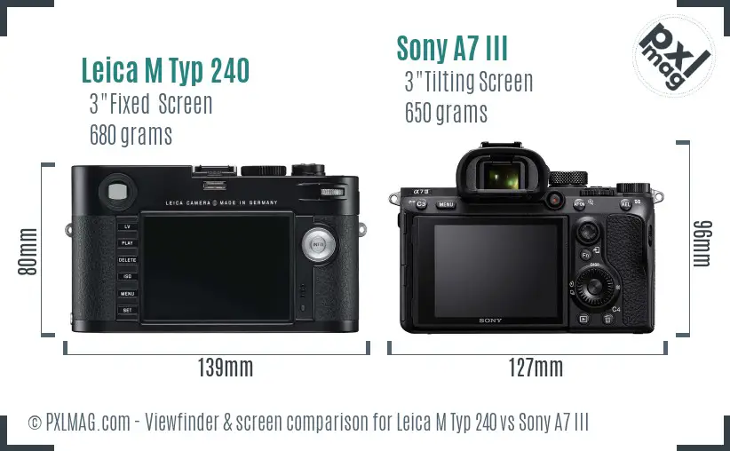 Leica M Typ 240 vs Sony A7 III Screen and Viewfinder comparison Leica M Typ 240 vs Sony A7 III Screen and Viewfinder comparison
