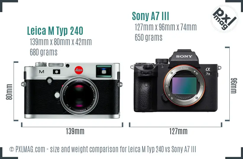 Leica M Typ 240 vs Sony A7 III size comparison Leica M Typ 240 vs Sony A7 III size comparison