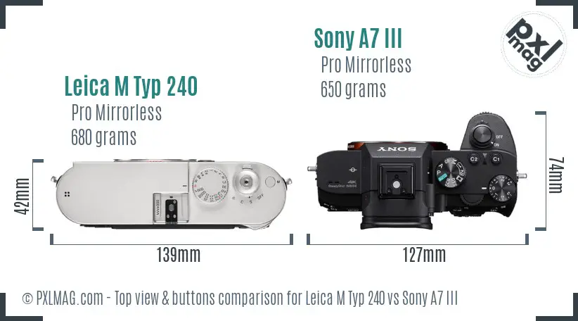 Leica M Typ 240 vs Sony A7 III top view buttons comparison Leica M Typ 240 vs Sony A7 III top view buttons comparison