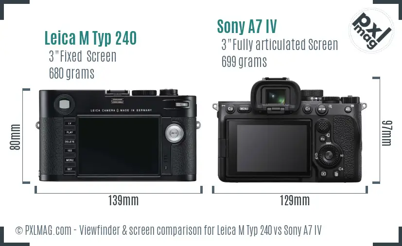 Leica M Typ 240 vs Sony A7 IV Screen and Viewfinder comparison