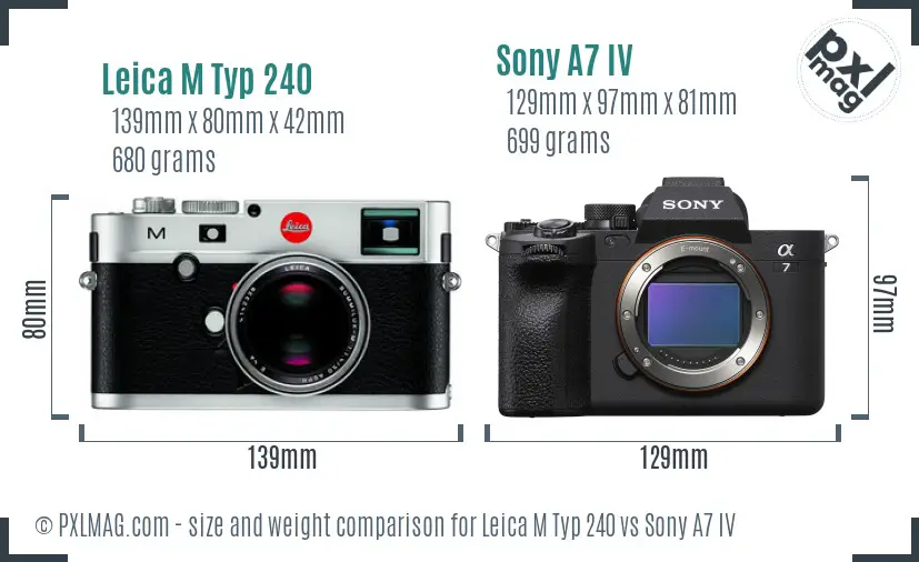 Leica M Typ 240 vs Sony A7 IV size comparison