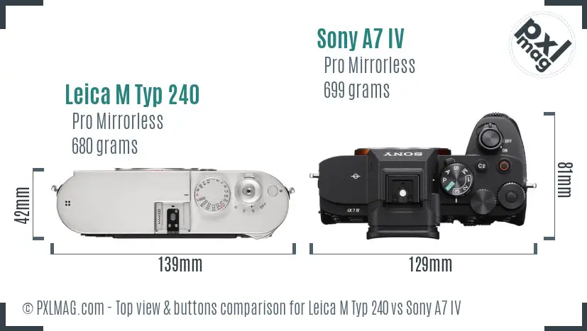 Leica M Typ 240 vs Sony A7 IV top view buttons comparison